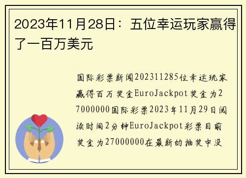 2023年11月28日：五位幸运玩家赢得了一百万美元 