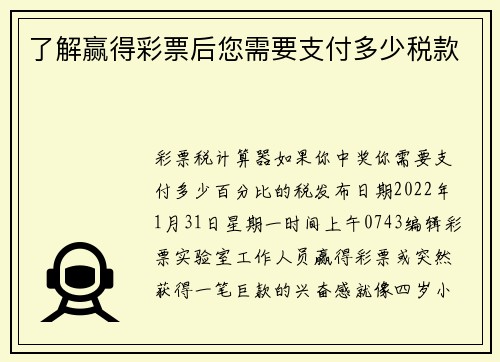了解赢得彩票后您需要支付多少税款